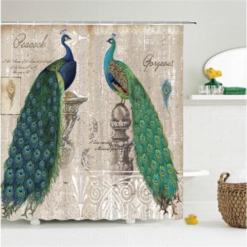 Peacock and Bird Feather Patterns Shower Curtains Waterproof Polyester Fabric Bathroom Curtains For Home Decor