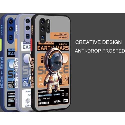 Cartoon Astronaut Pattern Phone Case For Huawei P30 Liquid Side Printing Silicone Shockproof Cover For Huawei P30 Pro