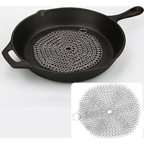 4"/7" Stainless Steel Rust Proof Chainmail Scrubber Cast Iron Pan Cookware Cleaner