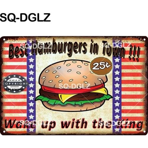 [SQ-DGLZ] Hamburgers Metal Sign Vintage Bar Decor Tin Sign Plaque Vintage Pub Bar Decor Metal Borden Art Poster Plate