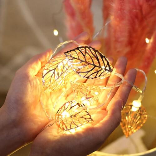 1.5/3/6M Metal Leaf LED String Light Battery Power Warm White Fairy ights Christmas Holiday Kids Bedroom Decoration Lighting