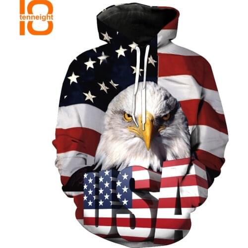 TENNEIGHT Women Mens Winter Hooded Sweatshirt Eagle American Flag 3D Pullover Tops Hoodie Outerwear Printing Sweatshirt Tops