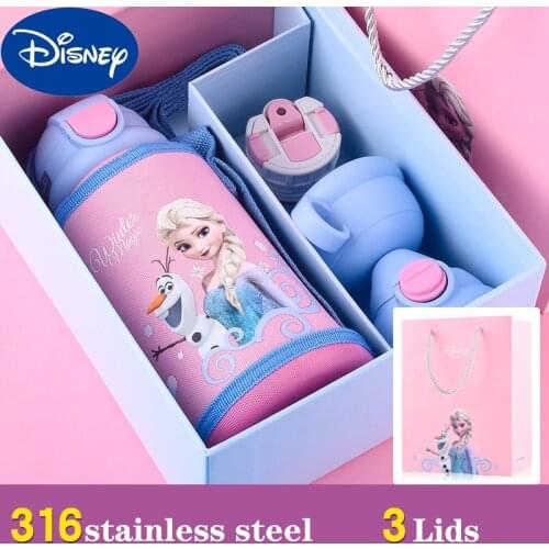 600 ML Gift Boxed Disney Frozen Spiderman Mickey Thermos Mug Set Girl Boy Water Bottle with Multiple Accessories Can Be Replaced