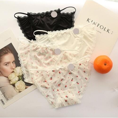 Cute Lolita Mesh Briefs Sexy Panties Transparent Strawberry Cherry Girls Ladies Low-Waisted Seamless Underwear Women