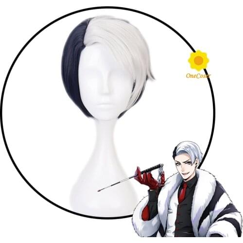 Twisted Wonderland Divus Crewel Cosplay Short White and Black Wig +Free Wig Cap Synthetic Hair Halloween Party Props Men Women