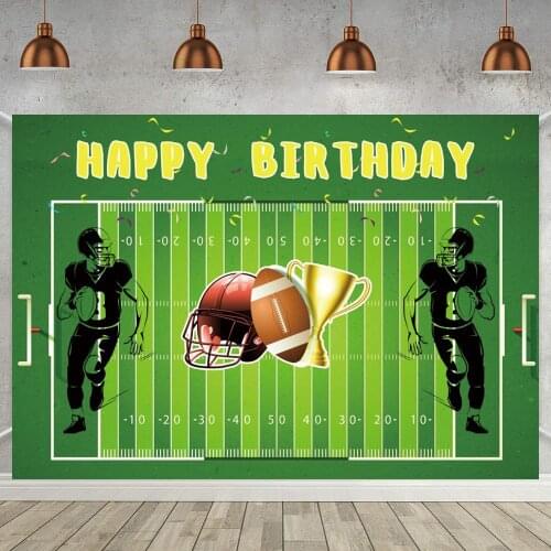 Green Athletic Field Sportsmen Happy Birthday Photo Background Cake Table Decor Poster Football Theme Party Backdrop Photography