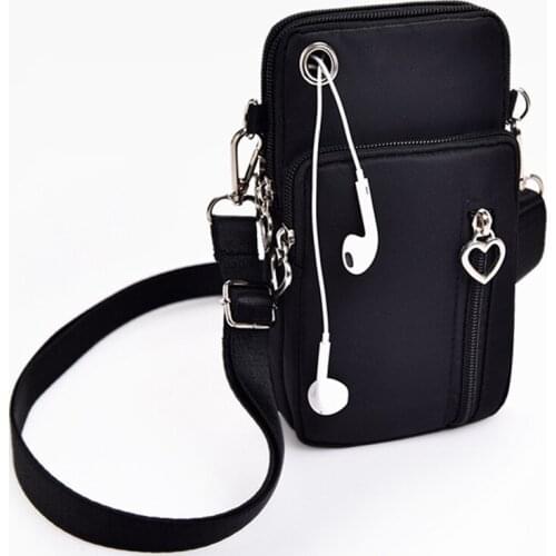 Women Shoulder Bag Fashion Heart Shape Zipper Coin Purse Mobile Phone Bag Key Case Fashion Outdoor Earphone Pouch Sports Bag