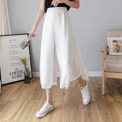 Wide Leg Pants Woman Split Up Plus Size Streetwear Summer 2021 High Waist Womens Choffon Capris Pants for Women Trousers