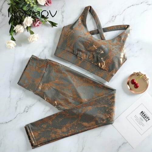 NORMOV Snake Yoga Set Glitter Sexy Newest Printing Gym Set 2 PCS Stretchy Fitness Set Phsh Up Bra Mid Waist Booty Leggings