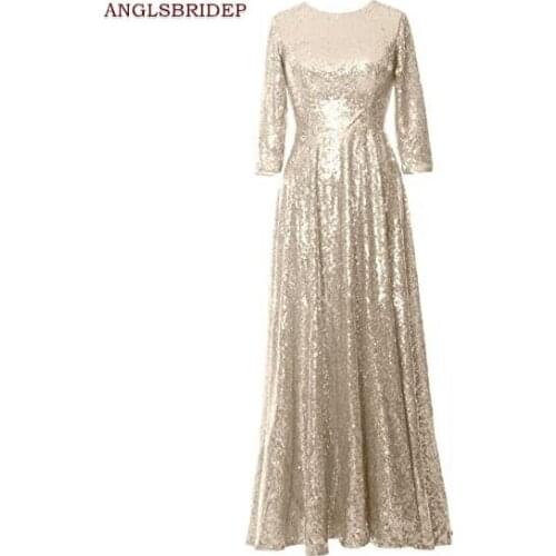 Angelsbridep High-Neck Long Sleeves Evening Party Gowns Bling Bling Sequined Floor-Length Special Occsasion Prom Dress Plus Size