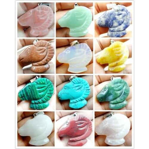Natural Stone Quartz crystal aventurine Turquoises Carved Sheep head pendant for diy jewelry Making necklace Accessories 1Pc