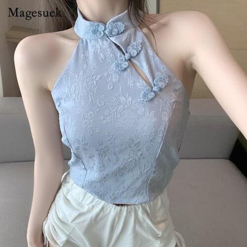 2021 Sexy Summer Spicy Girl Short Tops Solid Embroidery Lace Hollow Shirt for Women Elegant Casual Sleeveless Blouse Blusa 15045