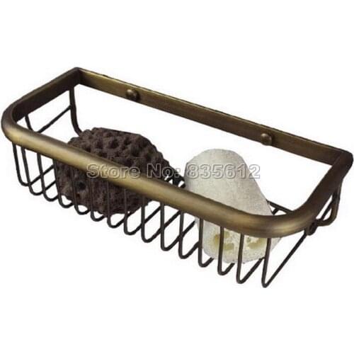 300mm Antique Brass Bathroom Accessory Wall Mounted Single Tier Soap / Sponge Shower Storage Basket Wba082
