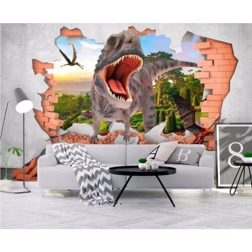 3d wall murals wallpaper for living room walls 3 d photo wallpaper Jurassic era dinosaurs infested brick wall Home decoration
