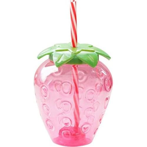 500ml Strawberry Water Bottle Straw Cup Cute Strawberry Shape With Small Strawberry Pendant Portable Juice Cup For Kids Grils