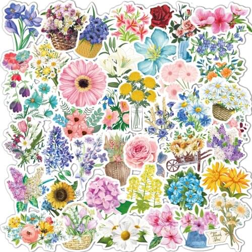80 Pcs Colorful Flowers Stickers Pretty Daisies Blooms Rose Sticker on Laptop Scrapbooking Water Bottle Bike Pack Decal Kids Toy