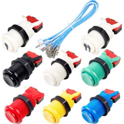 8x Arcade Buttons 30mm Happ Type American Style Standard Buttons + 20cm 4.8mm interface Cable for Arcade Joystick Games Console