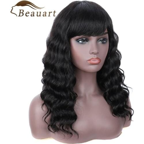 Beauart 100% Human Hair Body Wave Full Wigs 150% Density 16 "Real Hair Wigs 100% Brazilian Machine Wigs with Bangs or Women