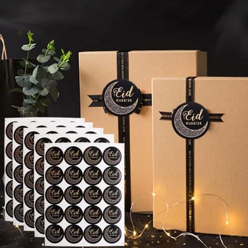 Black Ramadan Eid Mubarak Stickers Gift Box Label Paper Bag Seal Sticker handmade Islamic Muslim Eid Al-Fitr Decoration