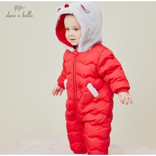 DBH15063 dave bella winter new born baby unisex fashion cartoon down jumpsuits infant toddler clothes children romper 1 piece
