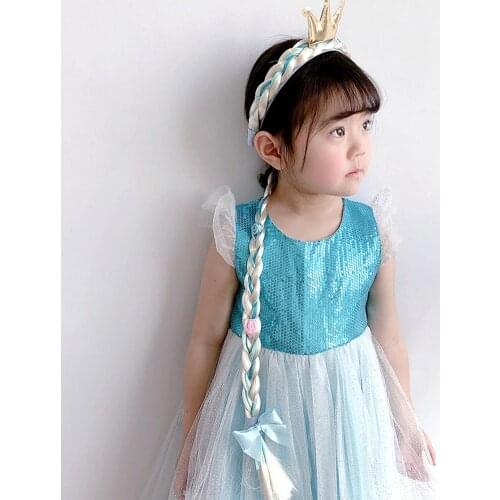 Newest Kids Girls Blonde Cosplay Weaving Braid Tangled Rapunzel Princess Headband Hair Accesorries Girl Wig Headwear