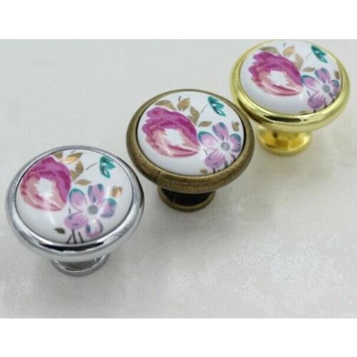 Diameter 32mm fashion rural tulip ceramic furniture door handle gold silver bronze drawer cupboard shoe cabinet knob pull handle