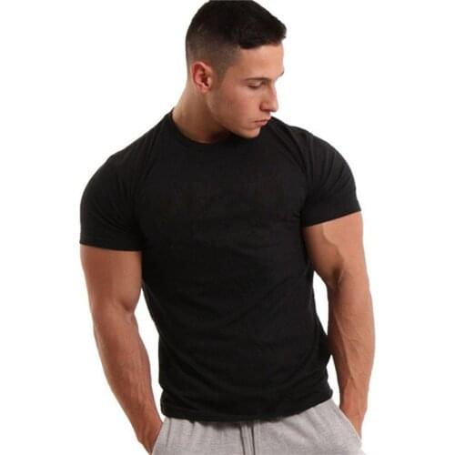 Men Short sleeve black Solid Cotton T-shirt Gyms Fitness Bodybuilding Workout t shirts Male Summer Casual Slim Tee Tops clothing