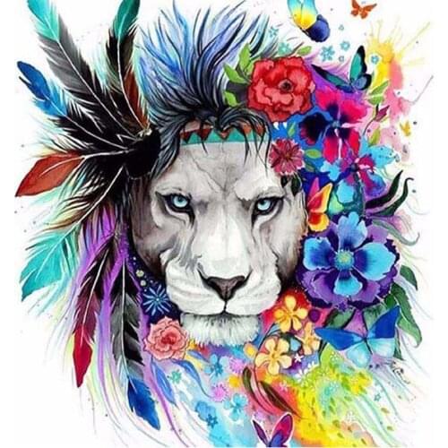 GELANYOUPIN Diamond Embroidery 5D DIY Diamond Painting Colorful Lion &Flower Diamond Painting Cross Stitch Rhinestone Decoration