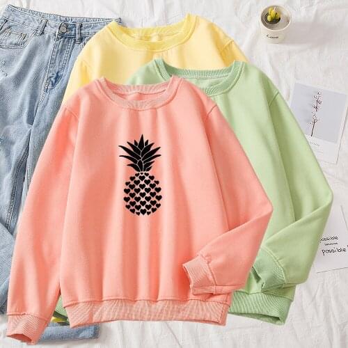 6 Colors Autumn Harajuku Hiphop O Neck Long Sleeve Cotton Coat Pineapple Print Hoodies Streetwear Women Korean Loose Sweatshirt