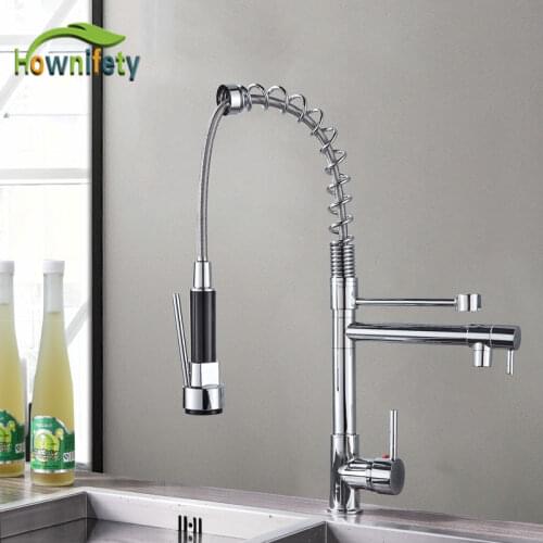 Hownifety Most popular Kitchen Spring Faucet Pull Down Sprayer Single Hole Kitchen Sink Mixer Rotate Cold & Hot Faucet