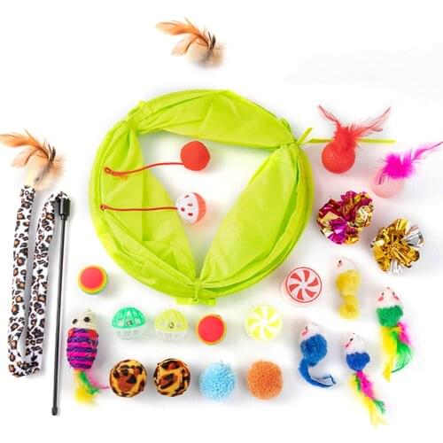 New 21Peces/Set Of Cat Toys Funny Feather Cat Stick Bell Ball Plush Mouse Foldable Tunnel Pet Cat Interactive Game Supplies Toys
