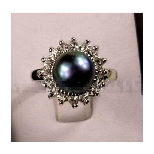 AMAZING lovely 9-10mm black freshwater pearl ring Size 6-9