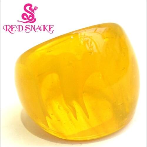RED SNAKE Fashion Ring Handmade Light yellow with Rhythmic pattern drawing translucent Murano Glass Rings