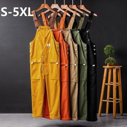Men Brace Bib Pants Solid Color Casual Jumpsuits Streetwear Joggers Multi Pockets Fashion Suspenders Men Cargo Pants Overalls 5X