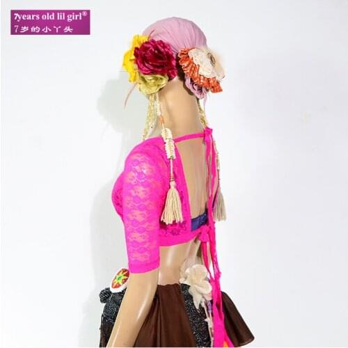 7years Old Lil Girl 2021Lace Belly DanceTop Ats Tribal Choli Short Sleeve Top BE41 43