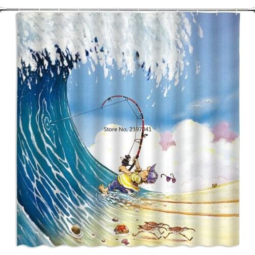 Seascape Beach Shower Curtains Bathroom Shower Curtain 3D Fabric Shower Curtain Waterproof Shower Curtain