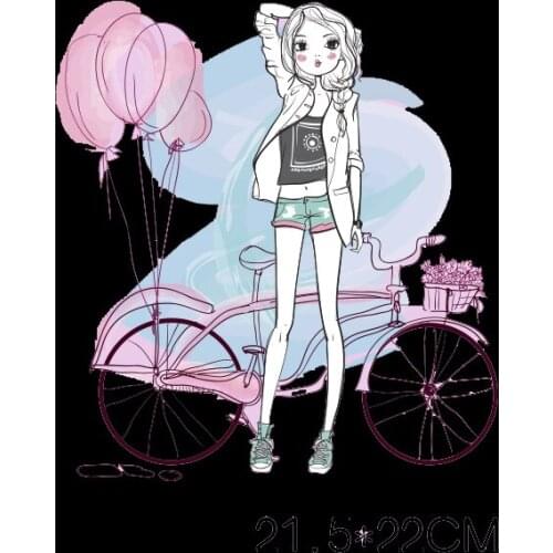 Cartoon Cute Cycling Girl Transfer Biker Heat Transfer wholesale PVC Appliques For Clothing Decor Vinyl Printed Appliques