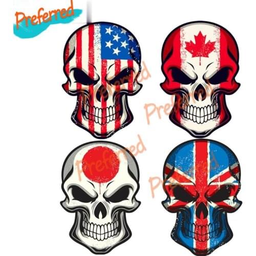 Janpanese UK British US Canada National Flag Skull Decal Motocross Racing Laptop Helmet Trunk Wall Vinyl Car Sticker