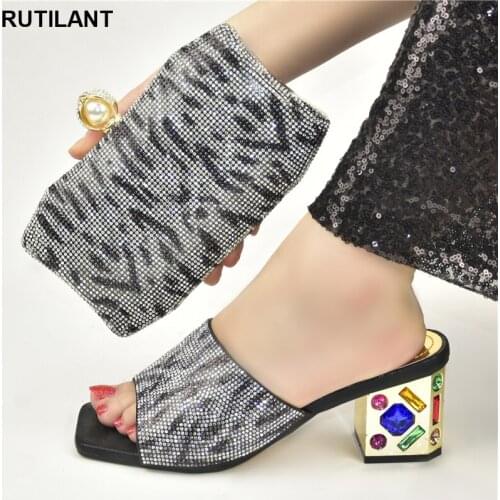 New Arrival Italian Women Wedding Shoes and Bag Set Decorated with Rhinestone Wedding Shoes Bride Size 43 Women Shoes Party