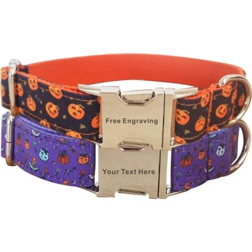 Personalized Halloween Pet Collar Customized Nameplate ID Tag Adjustable Cat Cartoon Bat Pumpkin Dog Collars Lead Leash Set