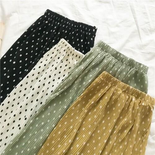 OLGITUM Polka Dot Pleated Skirt 2020 Summer Korean Chic Long High Waist Slim Pleated Skirt School Skirt Sweet Midi Skirt Saia