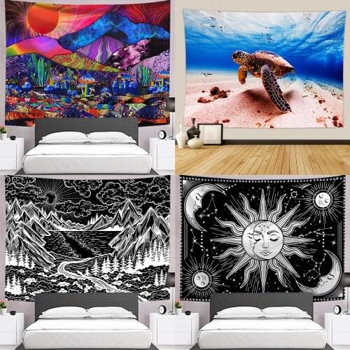 Psychedelic Tapestry Wall Hanging Polyester Indian Mandala Pattern Blanket Home Decoration Yoga Mat Multifunction Tarot Tapestry
