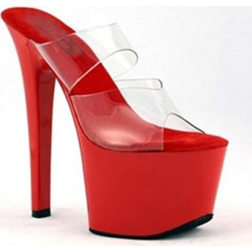 7 "super high heel sexy platform sandals, 17 cm pole dancing shoes.Professional custom fruit transparent vamp slippers