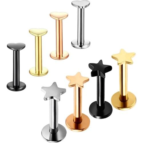 1 PC Stainless Steel Heart/Star Shaped Lip Ring Earring 2021 Trend Labret Lip Ear Cartilage Tragus Helix Piercing Body Jewelry