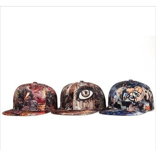 Doodle Paint Handwriting Graffiti Scrawl Tracks Adult Adjustable Cap Flat Brim Hat Sports Man Athlete Abstract Oil Painting Eyes