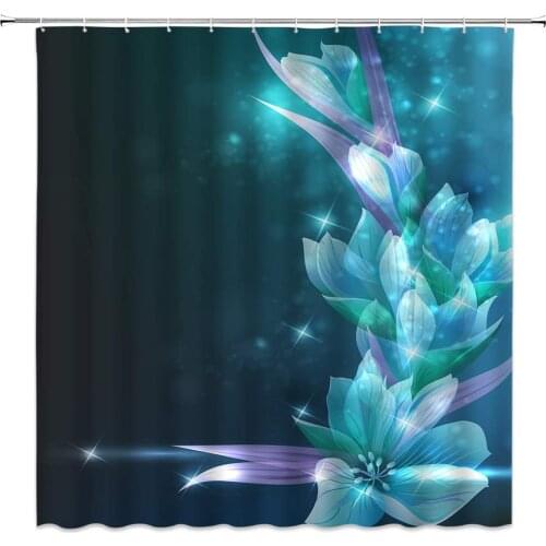 Blue Floral Shower Curtains Dreamy Shiny Flower Plant Bathroom Decor Polyester Home Bath Hanging Cloth Curtain Set
