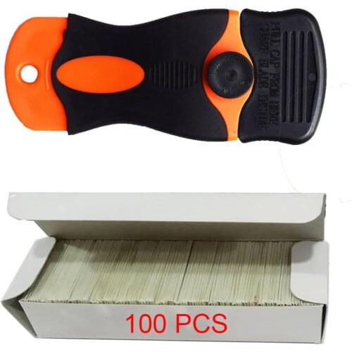 100pcs Multi Glue Razor Scraper Carbon Steel Blades Auto Car Film Old Sticker Remover Squeegee Glass Vinyl Cleaning Tool E12+E13