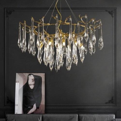 Creative Living Room Chandelier Luxury Copper Home Decor Fixtures Postmodern Villa Hotel Hall Designer Glass LED Hanging Lamp