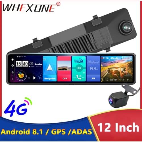 WHEXUNE New 12" Rearview mirror Android 8.1 2GB+32GB ADAS DashCam Car DVR Camera 4G WIFI GPS Bluetooth FHD 1080P Video Recorder