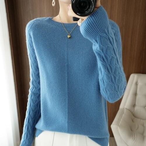 High-End Autumn Winter 100% Cashmere And Wool Sweater O-Neck Womens Female Loose Large Size Knitted Girl Clothes Tops Outwear